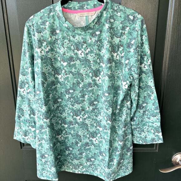 NEW Isaac Mizrahi Live! QVC Soho Printed 3/4 Sleeve Top Sz M Green Floral Soft - Picture 1 of 6